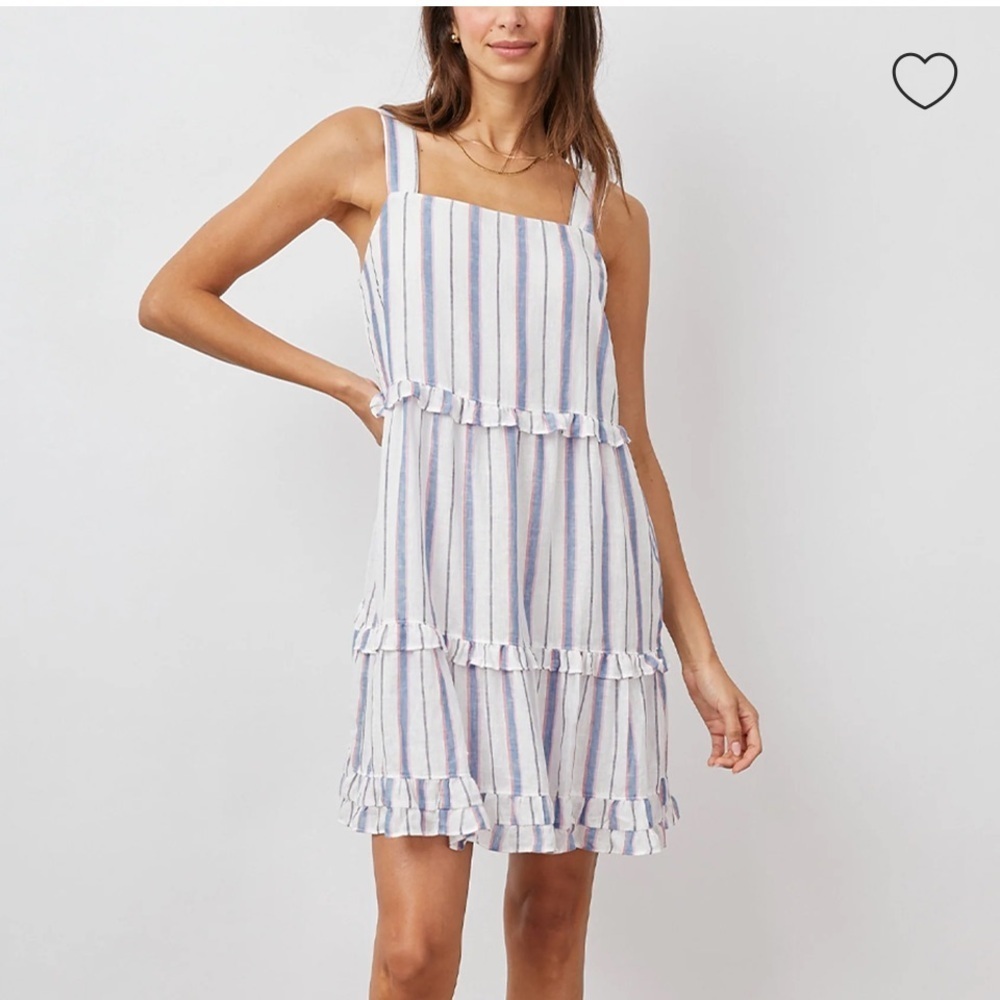 Rails Sandy Dress Tahiti Stripe Small Linen Blend Tiered Ruffle Coastal Travel
